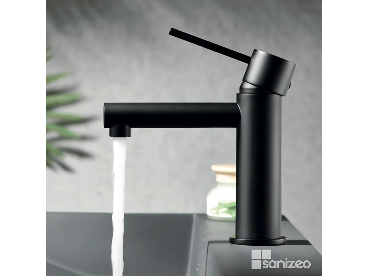 Mitigeur Lavabo Salle de Bain noir mat – Bec Bas Anti-Calcaire – Design Moderne - MILOS STICK IMEX