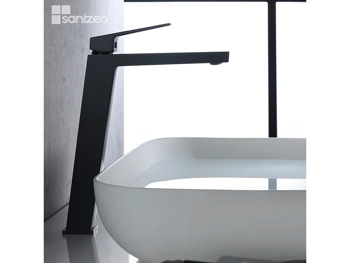 Mitigeur Lavabo Salle de Bain noir mat – Bec Haut Anti-Calcaire – Design moderne - ART IMEX