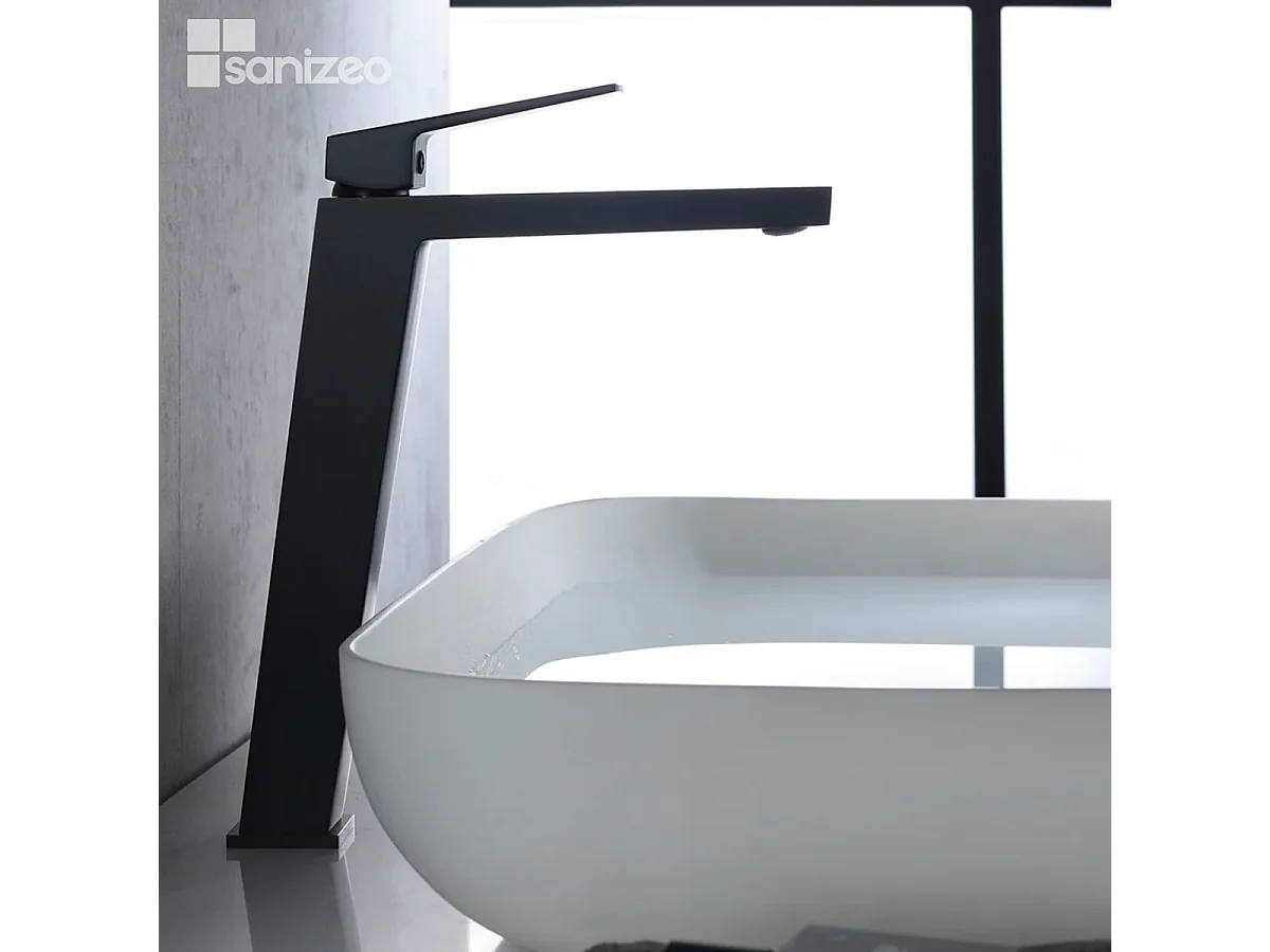 Mitigeur Lavabo Salle de Bain noir mat – Bec Haut Anti-Calcaire – Design moderne - ART IMEX