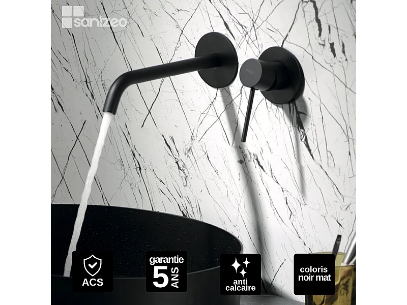 Mitigeur Lavabo Encastré Salle de Bain noir mat – Anti-Calcaire – Design moderne - MILOS IMEX