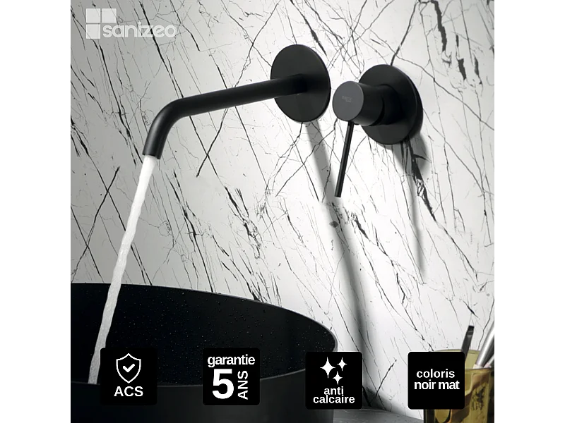 Mitigeur Lavabo Encastré Salle de Bain noir mat – Anti-Calcaire – Design moderne - MILOS IMEX