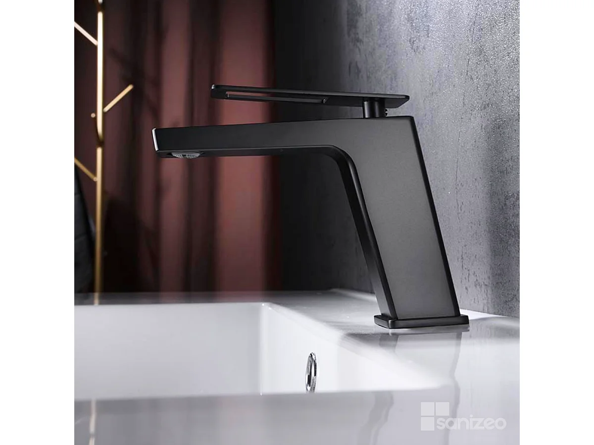 Mitigeur Lavabo Salle de Bain noir mat – Bec Bas Anti-Calcaire – Design moderne - SUECIA IMEX