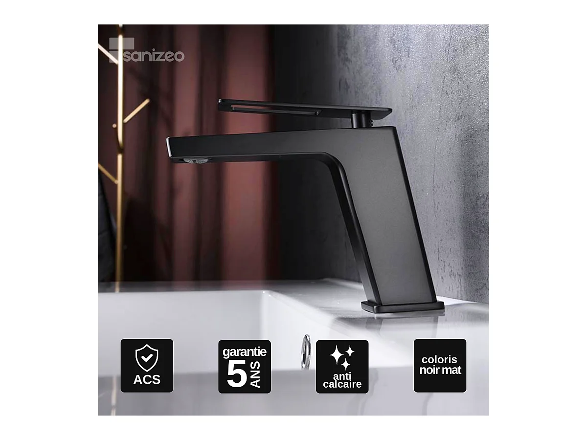 Robinet Mitigeur de Lavabo Anti-Calcaire Bec Bas Noir Mat IMEX SUECIA BDC032-1NG