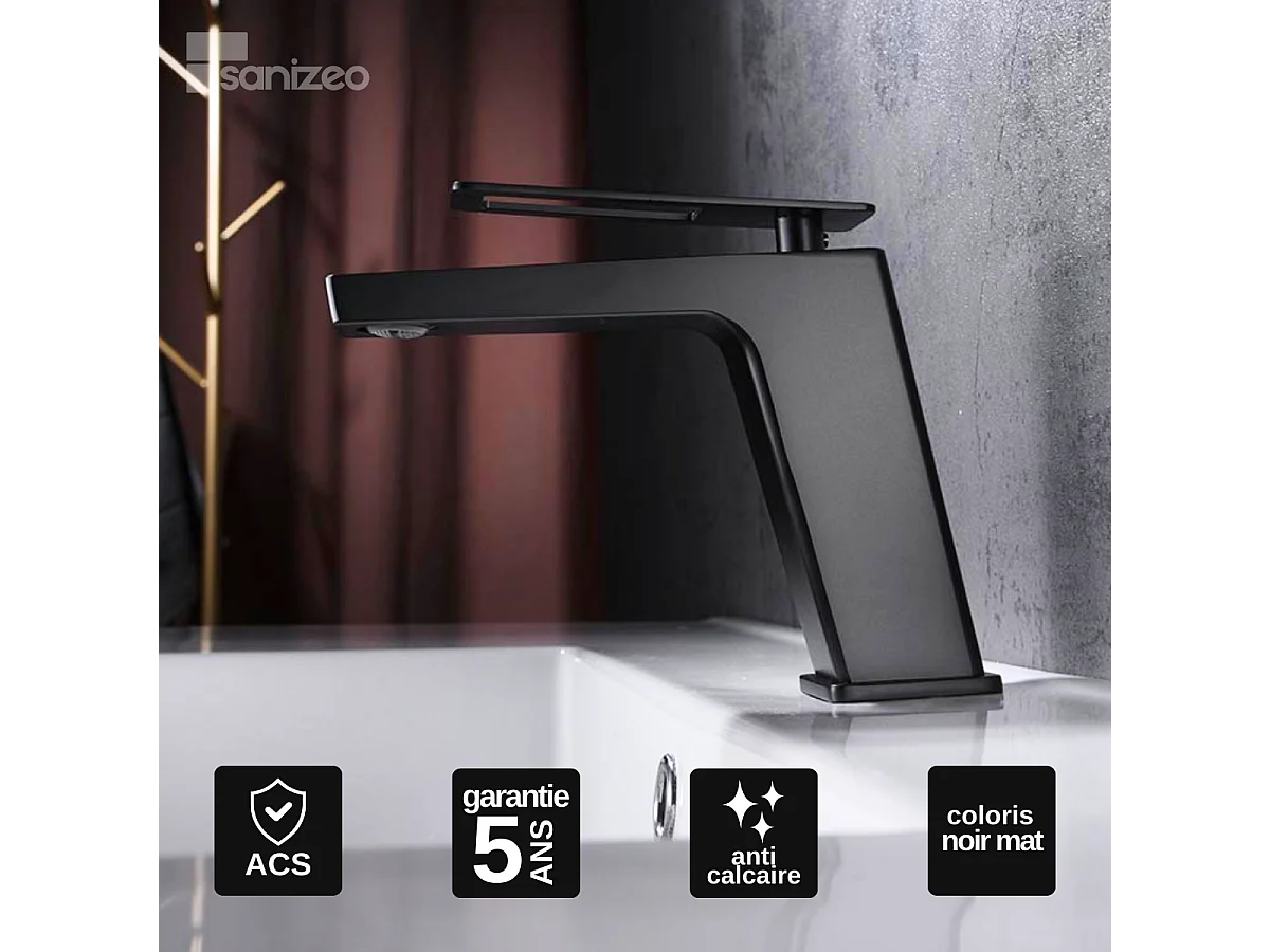 Mitigeur Lavabo Salle de Bain noir mat – Bec Bas Anti-Calcaire – Design moderne - SUECIA IMEX