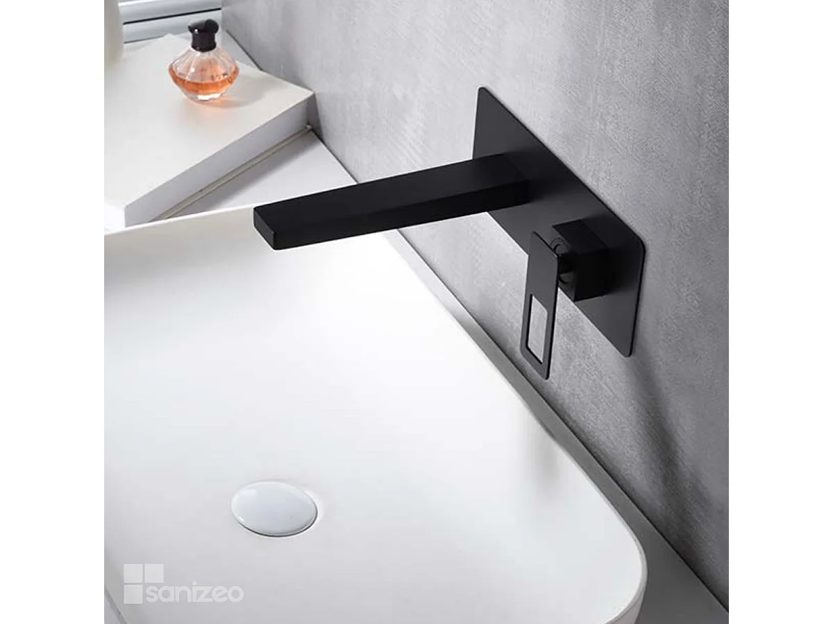 Mitigeur Lavabo Encastré Salle de Bain noir mat – Bec Haut Anti-Calcaire – Design Moderne - SUECIA IMEX