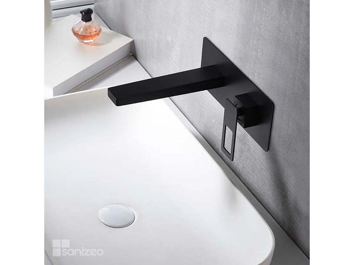 Mitigeur Lavabo Encastré Salle de Bain noir mat – Bec Haut Anti-Calcaire – Design Moderne - SUECIA IMEX
