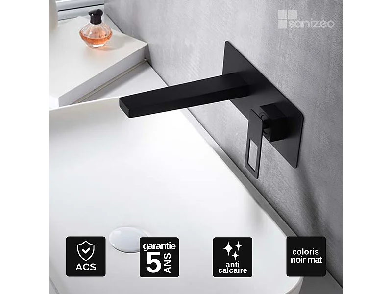 Mitigeur Lavabo Encastré Salle de Bain noir mat – Bec Haut Anti-Calcaire – Design Moderne - SUECIA IMEX