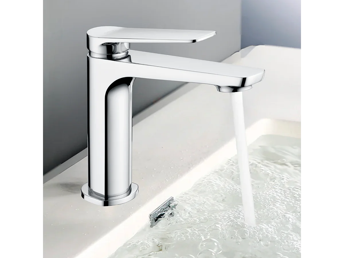 Mitigeur Lavabo Salle de Bain chromé – Bec Bas Anti-Calcaire – Design moderne - NAPOLES IMEX