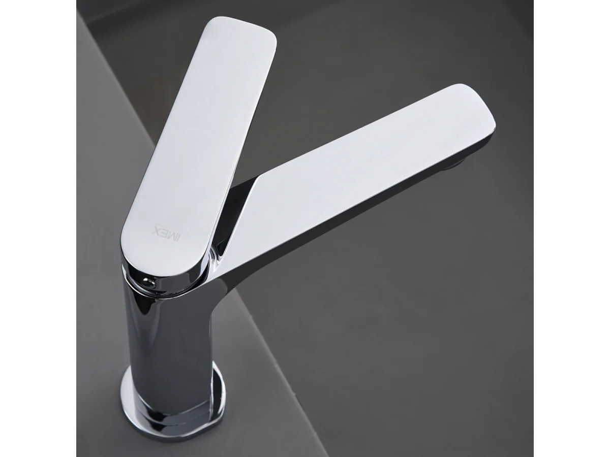 Mitigeur Lavabo Salle de Bain chromé – Bec Bas Anti-Calcaire – Design moderne - NAPOLES IMEX