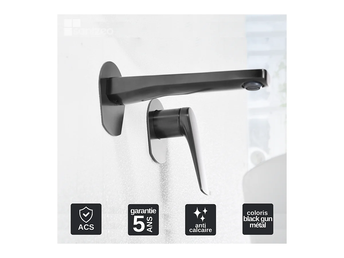 Robinet Mitigeur de Lavabo Encastré Anti-Calcaire Black Gun Métal IMEX DELOS GLD055/BGM