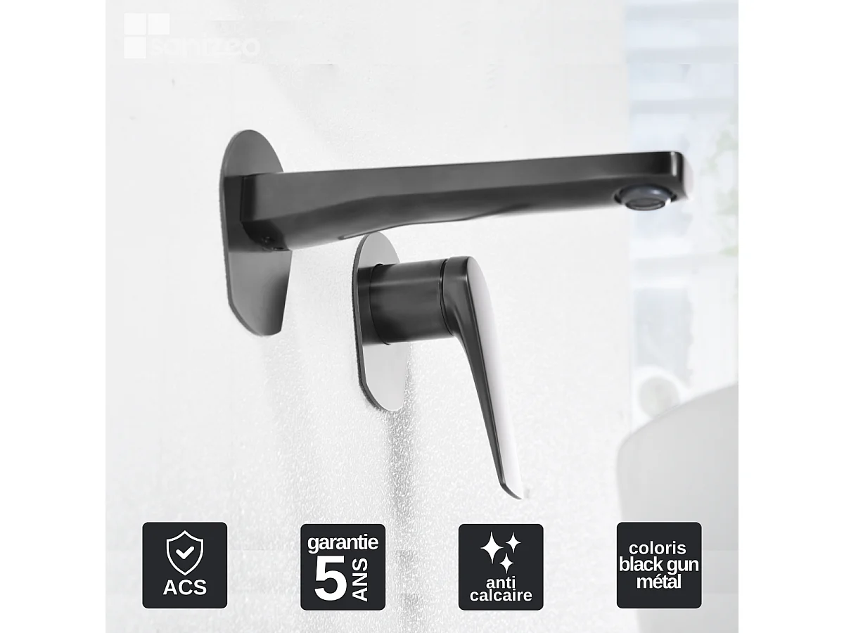 Mitigeur Lavabo Encastré Salle de Bain noir métal – Anti-Calcaire – Design moderne - DELOS IMEX