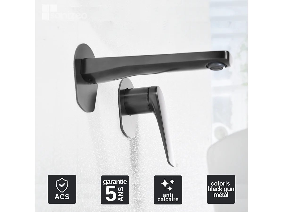 Mitigeur Lavabo Encastré Salle de Bain noir métal – Anti-Calcaire – Design moderne - DELOS IMEX