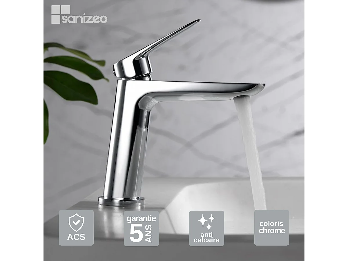 Mitigeur Lavabo Salle de Bain chromé – Bec Bas Anti-Calcaire – Design moderne - BELGICA IMEX