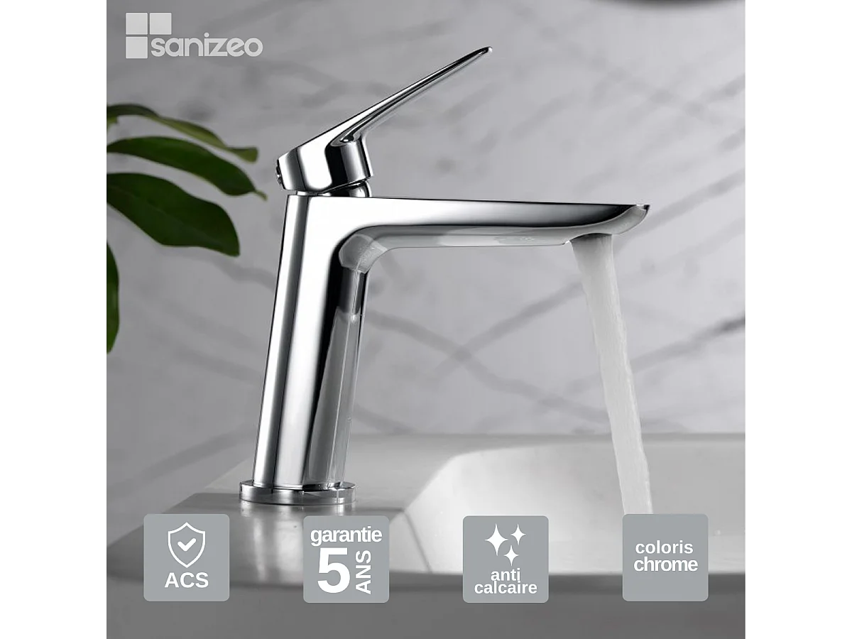 Mitigeur Lavabo Salle de Bain chromé – Bec Bas Anti-Calcaire – Design moderne - BELGICA IMEX