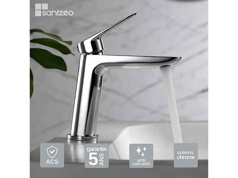 Mitigeur Lavabo Salle de Bain chromé – Bec Bas Anti-Calcaire – Design moderne - BELGICA IMEX