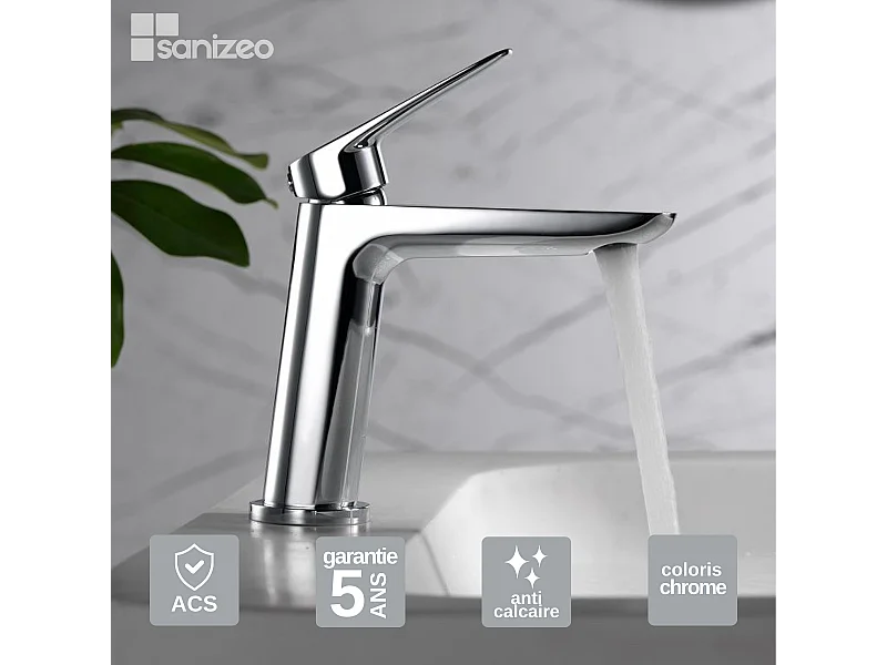 Mitigeur Lavabo Salle de Bain chromé – Bec Bas Anti-Calcaire – Design moderne - BELGICA IMEX