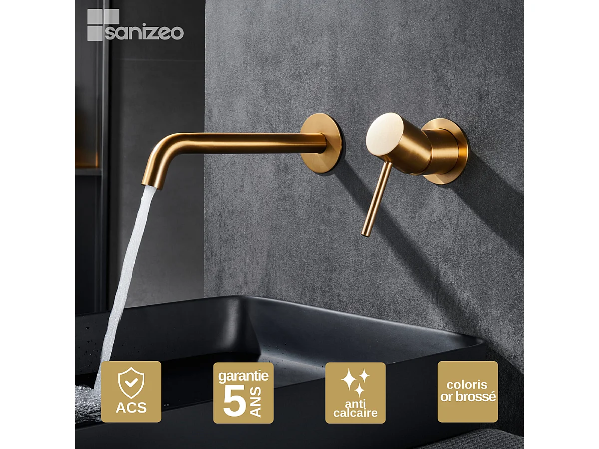 Robinet Mitigeur de Lavabo Encastré Anti-Calcaire Or Brossé IMEX MONZA GLM039/OC