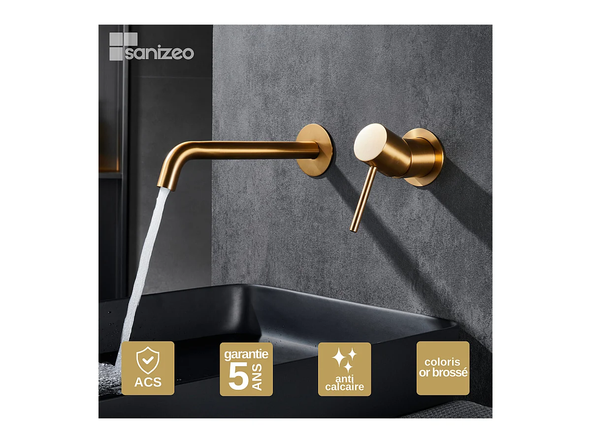 Robinet Mitigeur de Lavabo Encastré Anti-Calcaire Or Brossé IMEX MONZA GLM039/OC