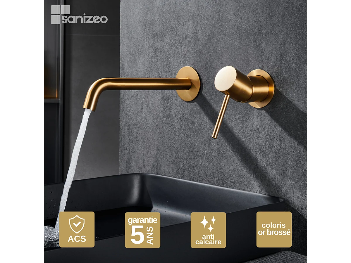 Robinet Mitigeur de Lavabo Encastré Anti-Calcaire Or Brossé IMEX MONZA GLM039/OC