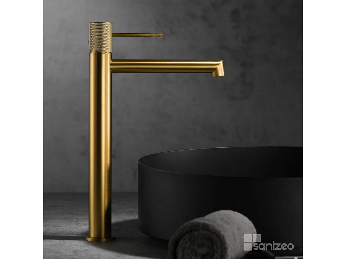 Mitigeur Lavabo Salle de Bain or brossé – Bec Haut Anti-Calcaire – Design moderne - LINE IMEX