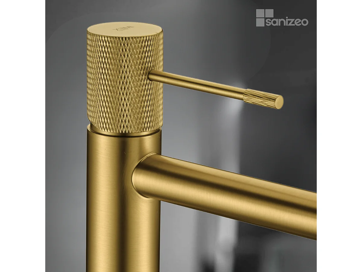 Mitigeur Lavabo Salle de Bain or brossé – Bec Haut Anti-Calcaire – Design moderne - LINE IMEX