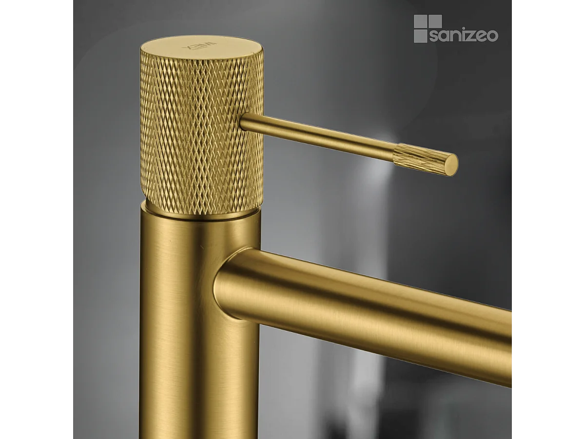 Mitigeur Lavabo Salle de Bain or brossé – Bec Haut Anti-Calcaire – Design moderne - LINE IMEX