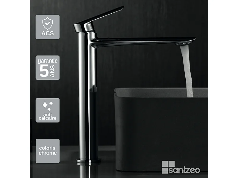 Mitigeur Lavabo Salle de Bain chromé – Bec Haut Anti-Calcaire – Design moderne - URAL IMEX