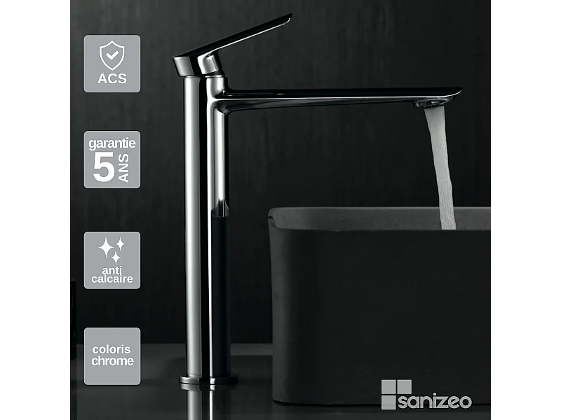 Mitigeur Lavabo Salle de Bain chromé – Bec Haut Anti-Calcaire – Design moderne - URAL IMEX