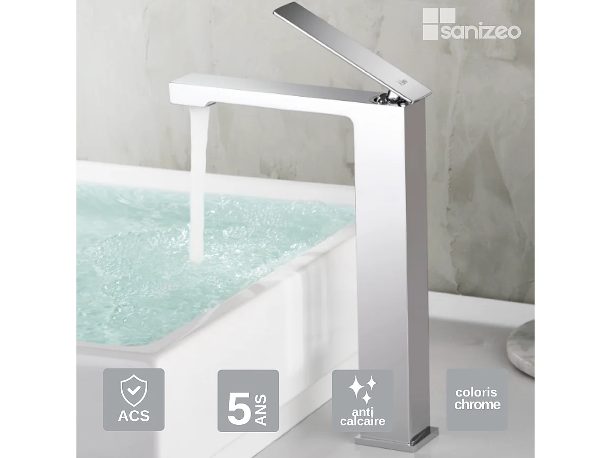 Mitigeur Lavabo Salle de Bain chromé – Bec Haut Anti-Calcaire – Design moderne - PISA IMEX