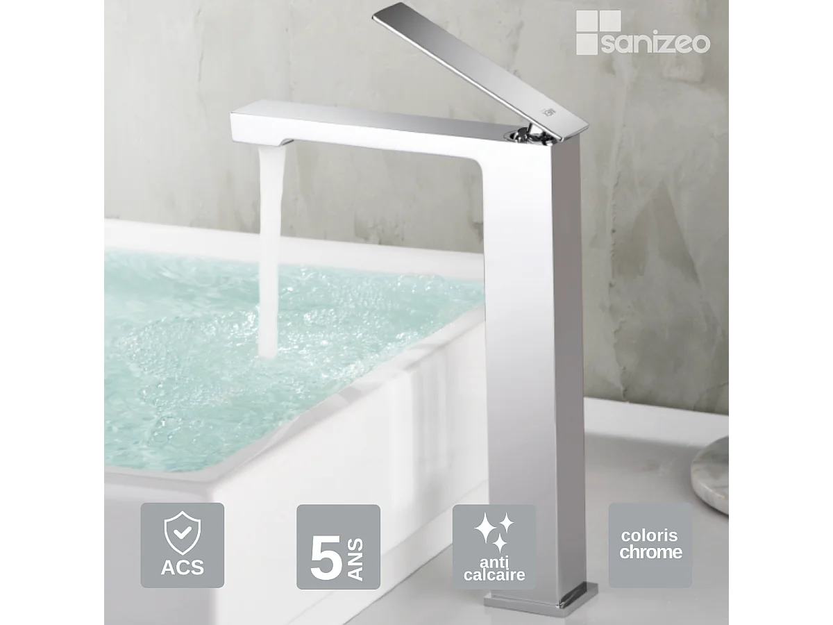 Mitigeur Lavabo Salle de Bain chromé – Bec Haut Anti-Calcaire – Design moderne - PISA IMEX