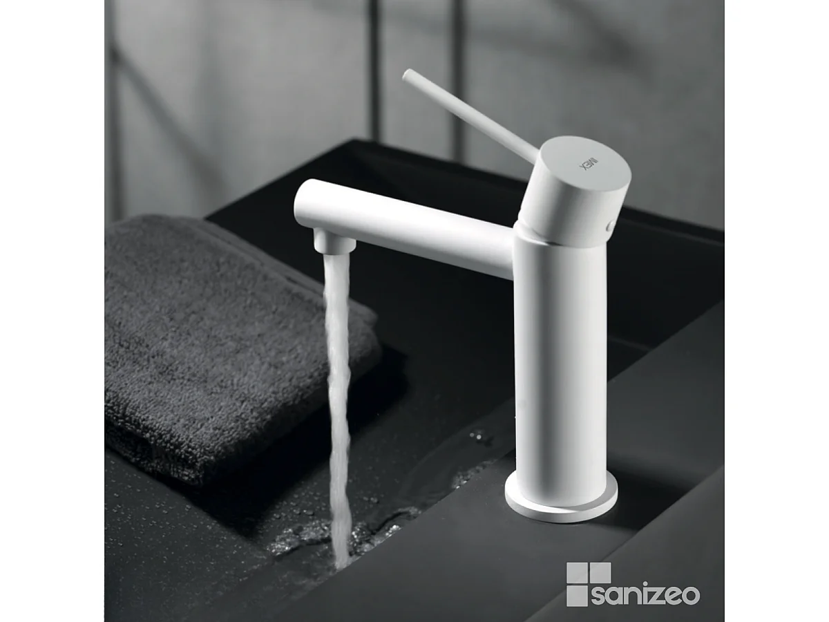 Mitigeur Lavabo Salle de Bain blanc mat – Bec Bas Anti-Calcaire – Design Moderne - MILOS STICK IMEX