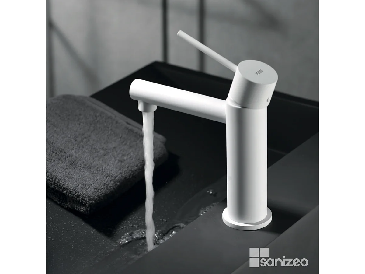 Mitigeur Lavabo Salle de Bain blanc mat – Bec Bas Anti-Calcaire – Design Moderne - MILOS STICK IMEX