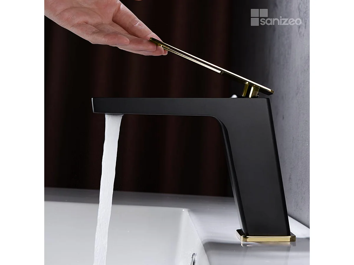 Mitigeur Lavabo Salle de Bain noir/or – Bec Bas Anti-Calcaire – Design moderne - SUECIA IMEX