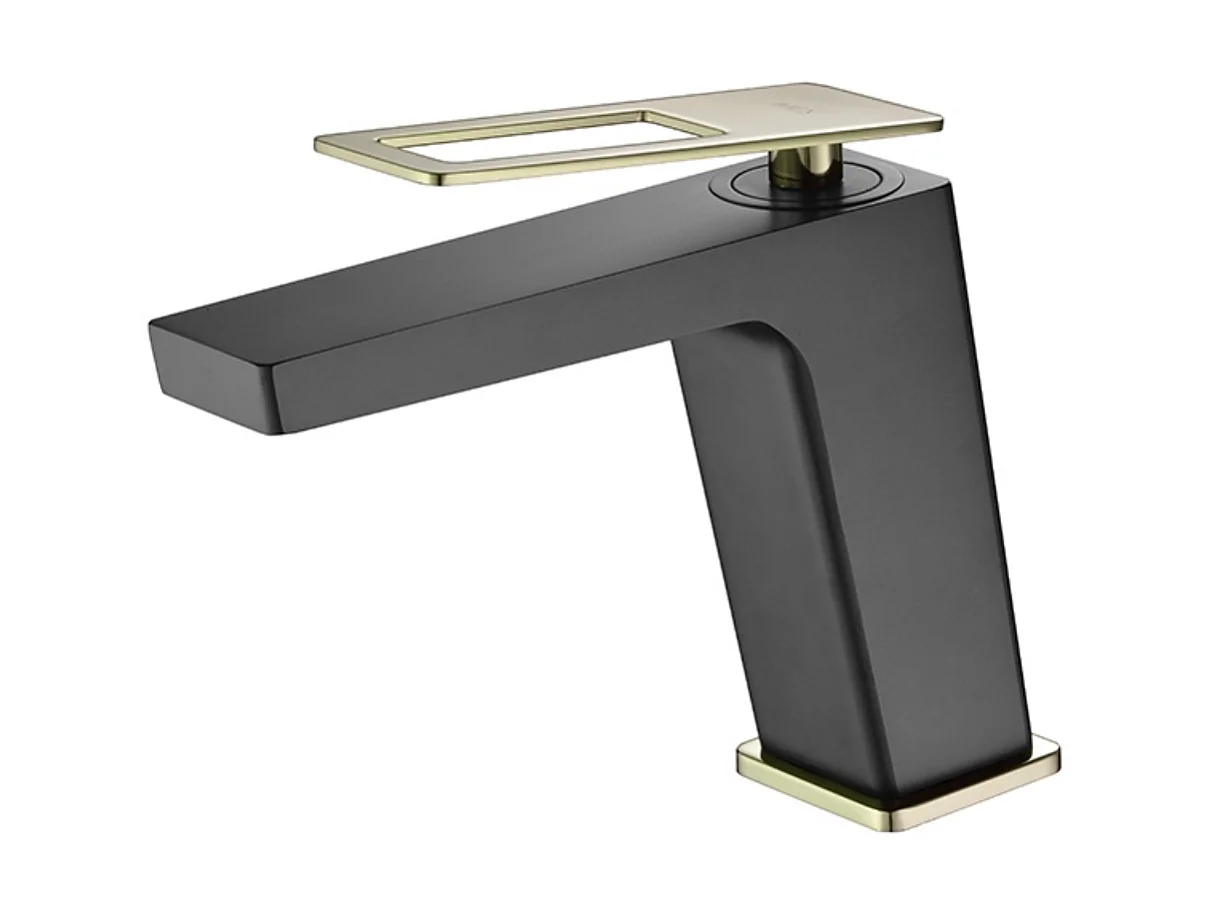 Mitigeur Lavabo Salle de Bain noir/or – Bec Bas Anti-Calcaire – Design moderne - SUECIA IMEX