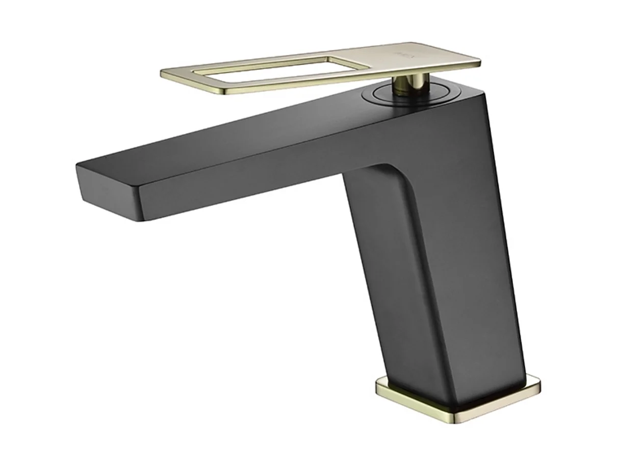 Mitigeur Lavabo Salle de Bain noir/or – Bec Bas Anti-Calcaire – Design moderne - SUECIA IMEX