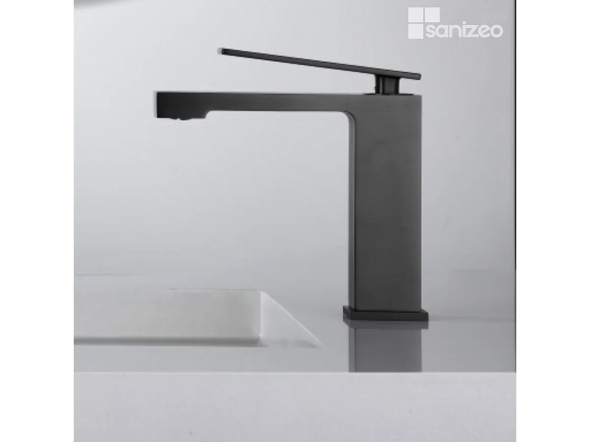 Mitigeur Lavabo Salle de Bain noir métal – Bec Bas Anti-Calcaire – Design moderne - PISA IMEX