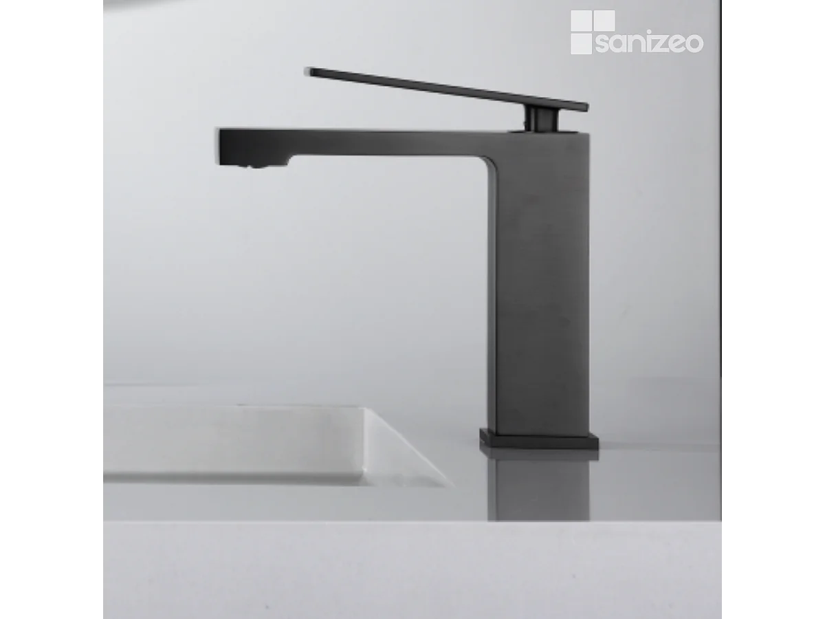 Mitigeur Lavabo Salle de Bain noir métal – Bec Bas Anti-Calcaire – Design moderne - PISA IMEX