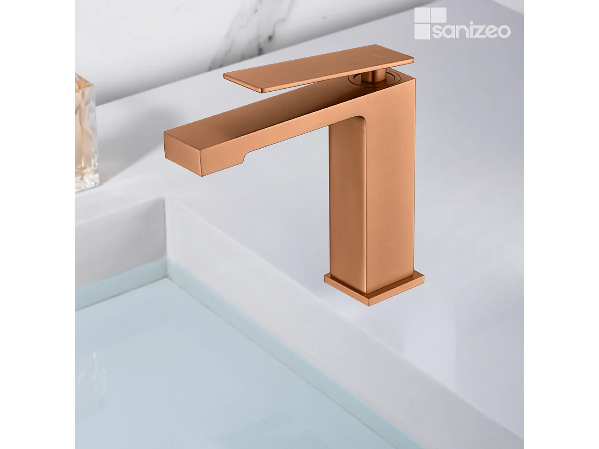 Mitigeur Lavabo Salle de Bain or rose cuivré – Bec Bas Anti-Calcaire – Design moderne - PISA IMEX