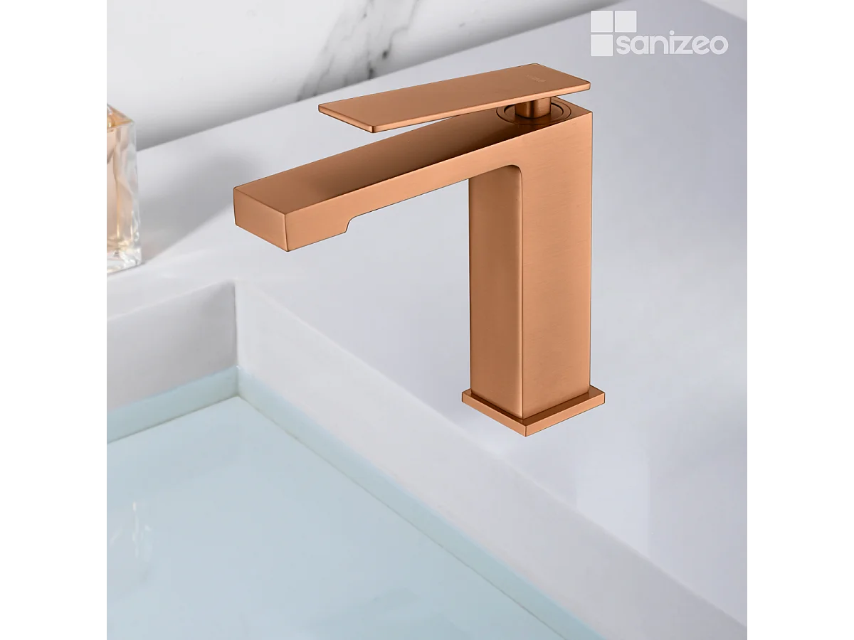 Mitigeur Lavabo Salle de Bain or rose cuivré – Bec Bas Anti-Calcaire – Design moderne - PISA IMEX