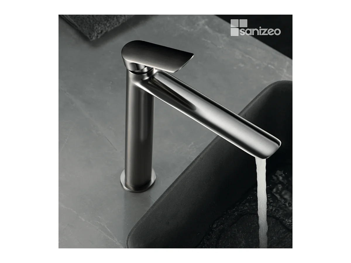 Mitigeur Lavabo Salle de Bain nickel brossé – Bec Haut Anti-Calcaire – Design moderne - URAL IMEX