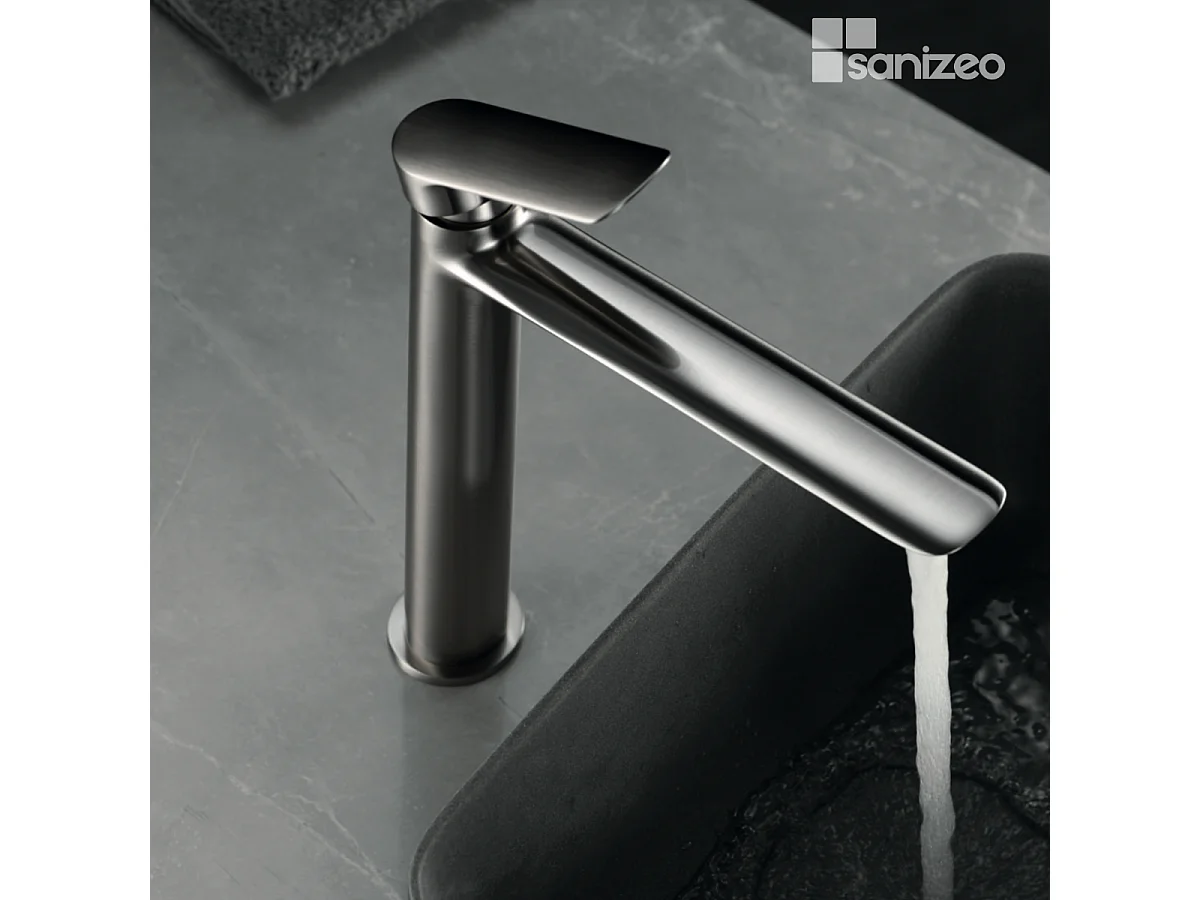 Mitigeur Lavabo Salle de Bain nickel brossé – Bec Haut Anti-Calcaire – Design moderne - URAL IMEX