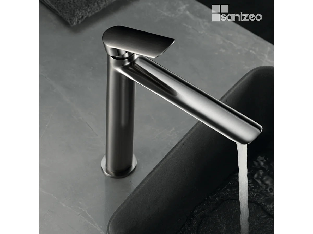 Mitigeur Lavabo Salle de Bain nickel brossé – Bec Haut Anti-Calcaire – Design moderne - URAL IMEX