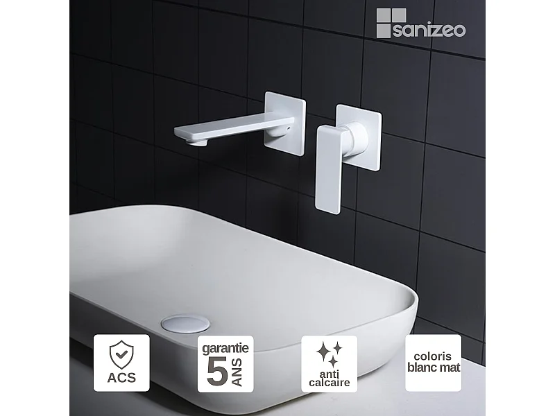 Mitigeur Lavabo Encastré Salle de Bain blanc mat – Anti-Calcaire – Design moderne - FIYI IMEX