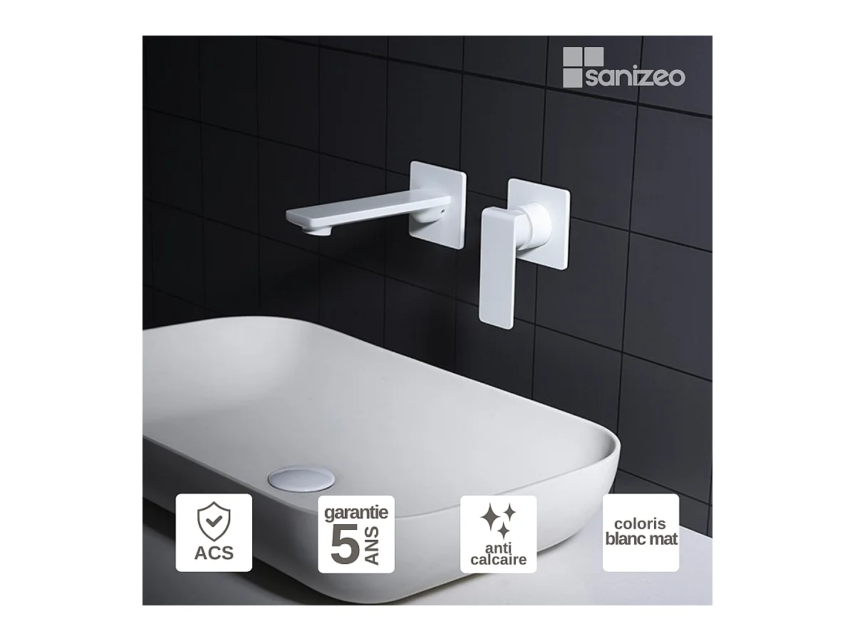 Robinet Mitigeur de Lavabo Encastré Anti-Calcaire Blanc Mat IMEX FIYI GLF016/BL
