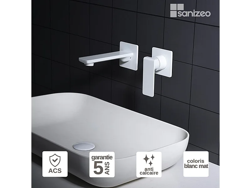Mitigeur Lavabo Encastré Salle de Bain blanc mat – Anti-Calcaire – Design moderne - FIYI IMEX