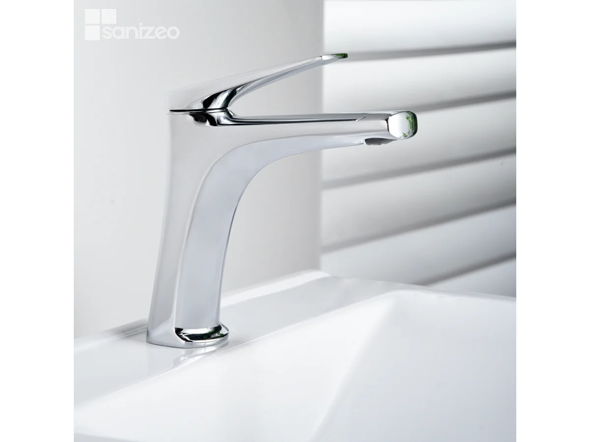 Mitigeur Lavabo Salle de Bain chromé – Bec Bas Anti-Calcaire – Design moderne - DELOS IMEX