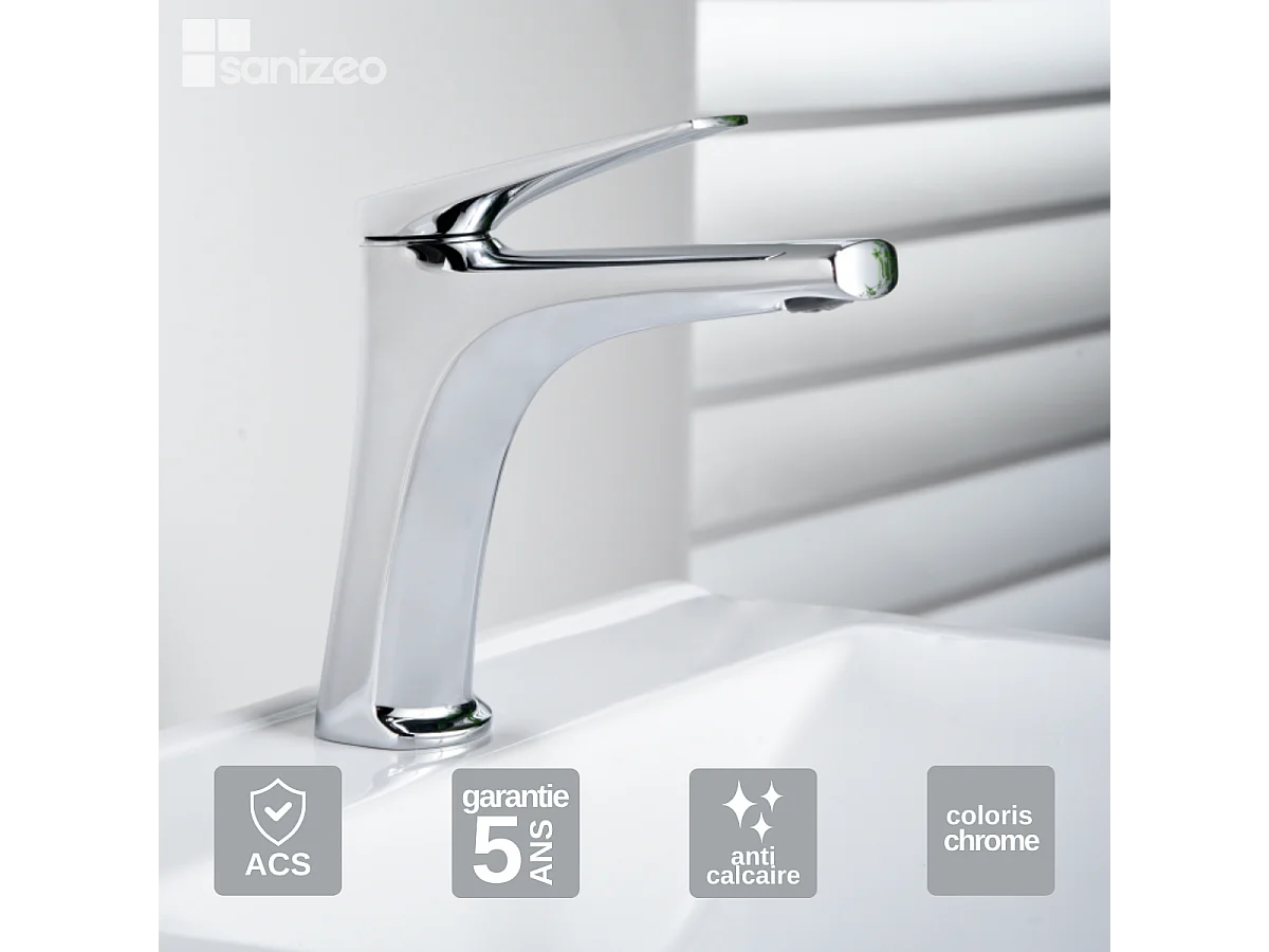 Mitigeur Lavabo Salle de Bain chromé – Bec Bas Anti-Calcaire – Design moderne - DELOS IMEX