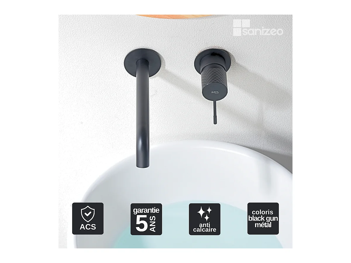 Robinet Mitigeur de Lavabo Encastré Anti-Calcaire Black Gun Métal IMEX GENOVA GLG053/BGM
