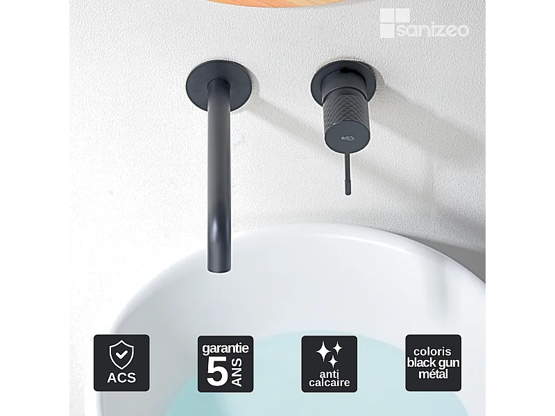 Mitigeur Lavabo Encastré Salle de Bain noir métal – Anti-Calcaire – Design Moderne - GENOVA IMEX