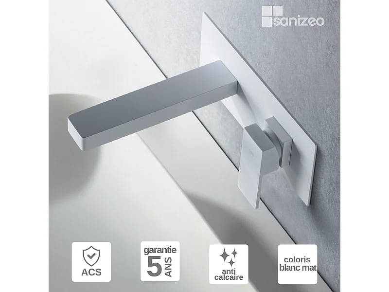 Mitigeur Lavabo Encastré Salle de Bain blanc mat – Anti-Calcaire – Design moderne - SUIZA IMEX